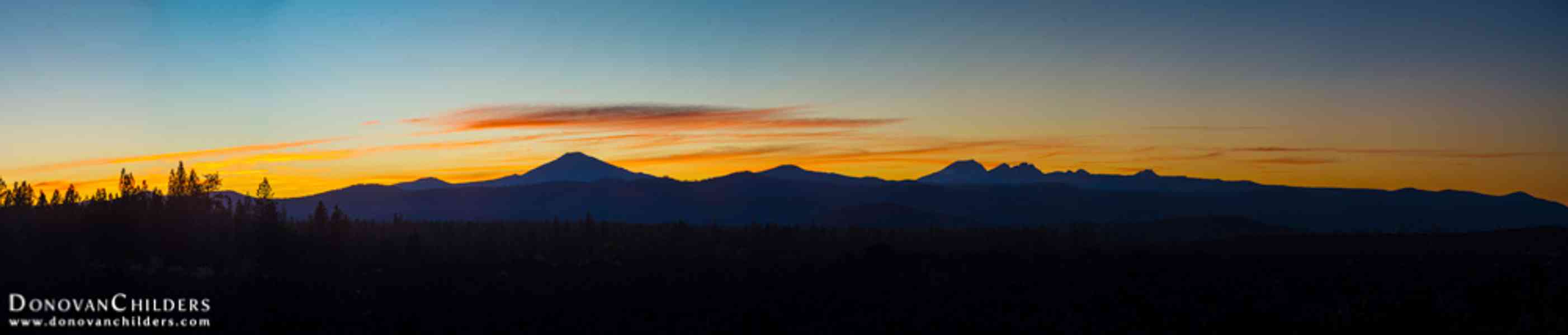 Waiting for the eclipse, our view of the Cascades just after sunset. This is a 13-shot panorama.