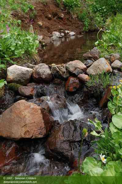 A stream that feeds Todd Lake has a waterfall