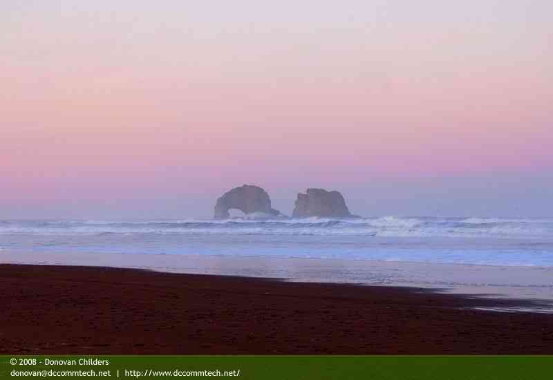 Morning on Rockaway Beach - the 'sea monster' Twin Rocks