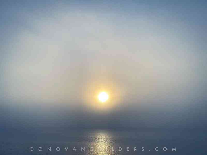 Misty sunset over the Pacific Ocean in Lincoln City, Oregon